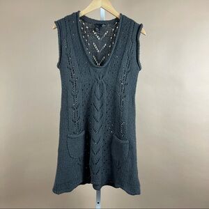 La Classe Couture Large Crochet Knit Tank Sweater Dress Chunky Grannycore Beach